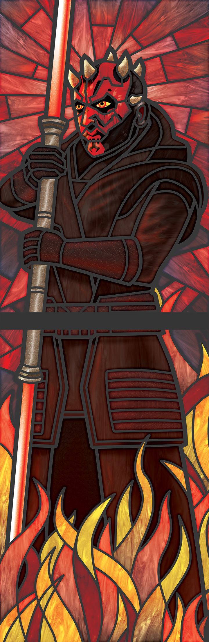 Heaven and Hell stained-glass illustration, panel 6 — Darth Maul